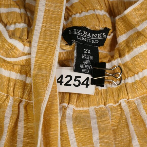 Liz Banks Shorts Womens 2X Yellow White Paper Bag Belted Pull On Pockets - Picture 8 of 8